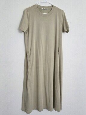 Uniqlo U Short Sleeve Crew Neck Swing Maxi Dress Light Beige Size S